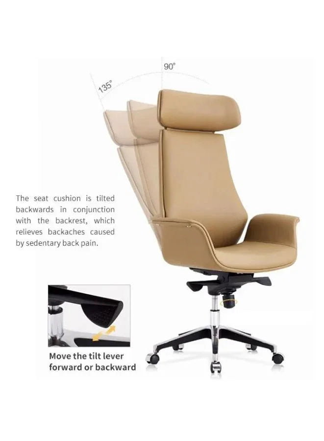 Luxury Swivel Brown Leather Executive Office Chair 