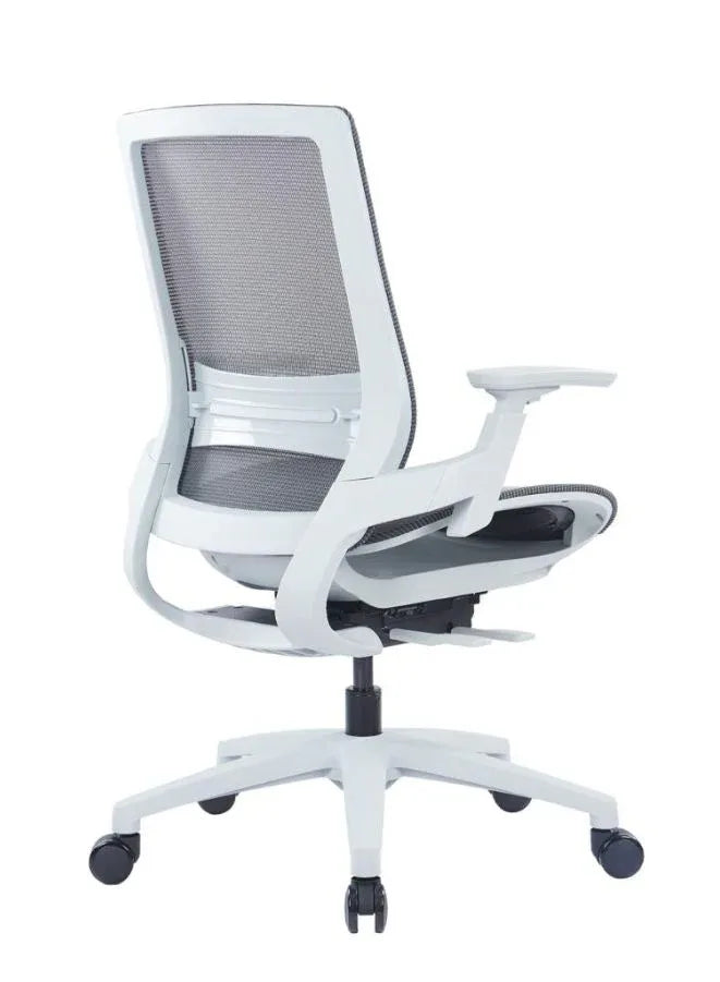 Ergonomic Grey Mesh Office Chair with Adjustable Armrests and Four-Position Lock Mechanism for Home or Office