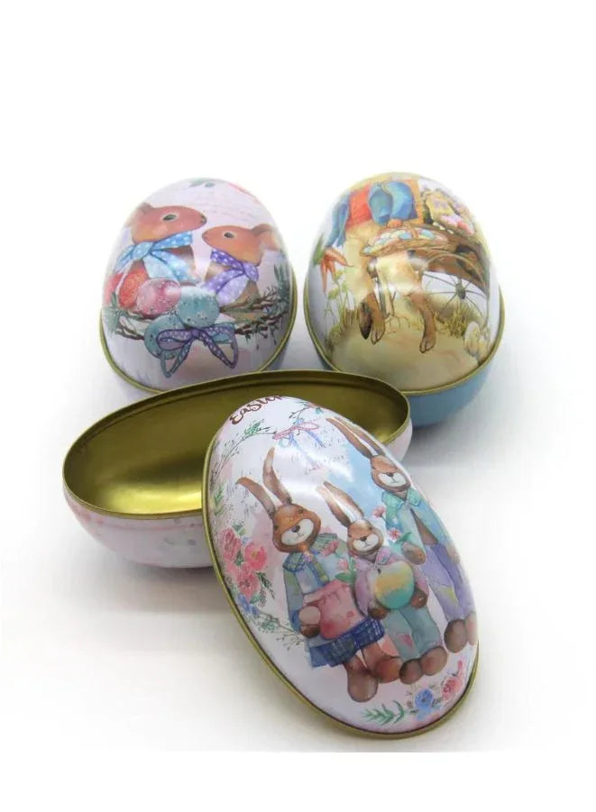 6 Pcs Metal Easter Egg Boxes | Bunny & Chick Print Candy Boxes for Easter Party Favors