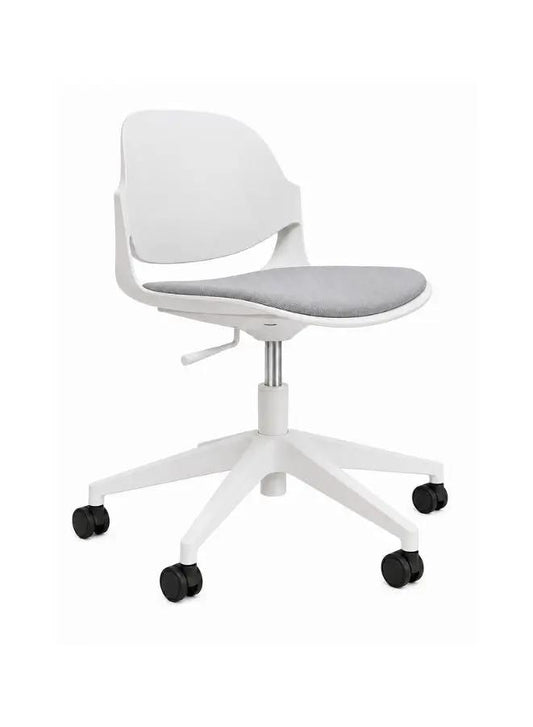 Training Chair with Grey Fabric Upholstery, White Gaslift, and Wheeled Nylon Base - Ergonomic Office Seating