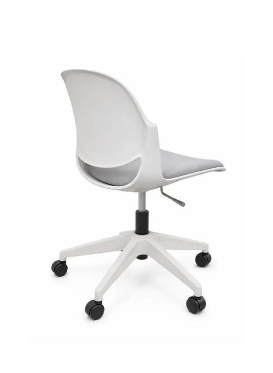 Training Chair with Grey Fabric Upholstery, White Gaslift, and Wheeled Nylon Base - Ergonomic Office Seating