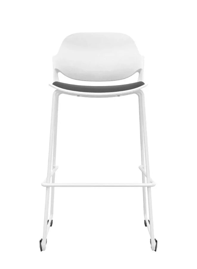 كرسي بار عصري بمسند ظهر من ألياف زجاجية PP+، ومقعد من الإسفنج عالي الكثافة، وإطار ساق من الحديد الصلب مطلي بمسحوق أبيض