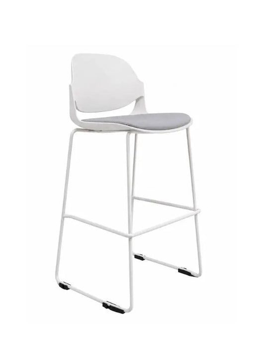 Modern Bar Stool with PP+ Glass Fiber Backrest, High-Density Foam Seat, and Solid Iron Leg Frame in White Powder Coating