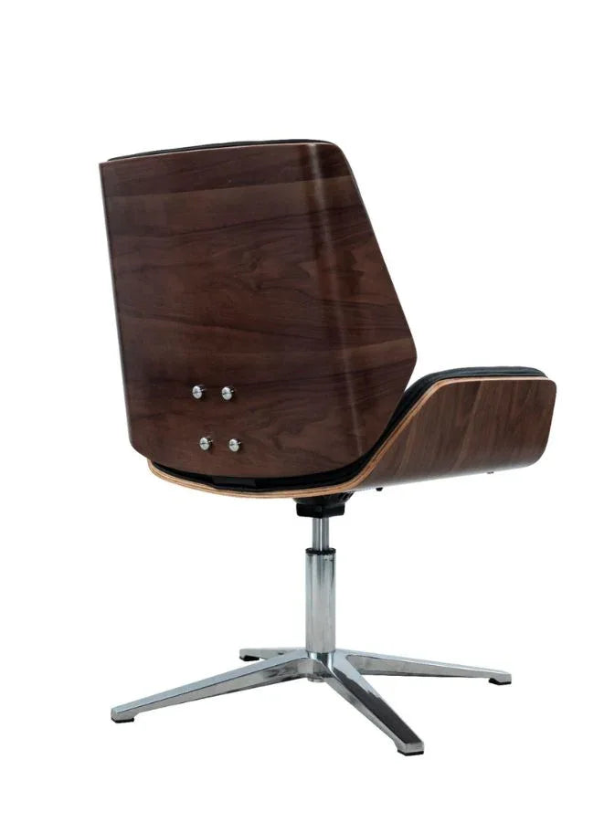 كرسي مكتب جلدي متوسط الظهر - تصميم ثابت مع غطاء من البولي يوريثان وقاعدة من الألومنيوم