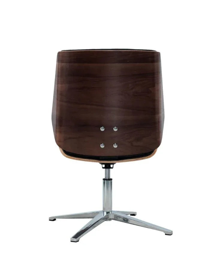 كرسي مكتب جلدي متوسط الظهر - تصميم ثابت مع غطاء من البولي يوريثان وقاعدة من الألومنيوم