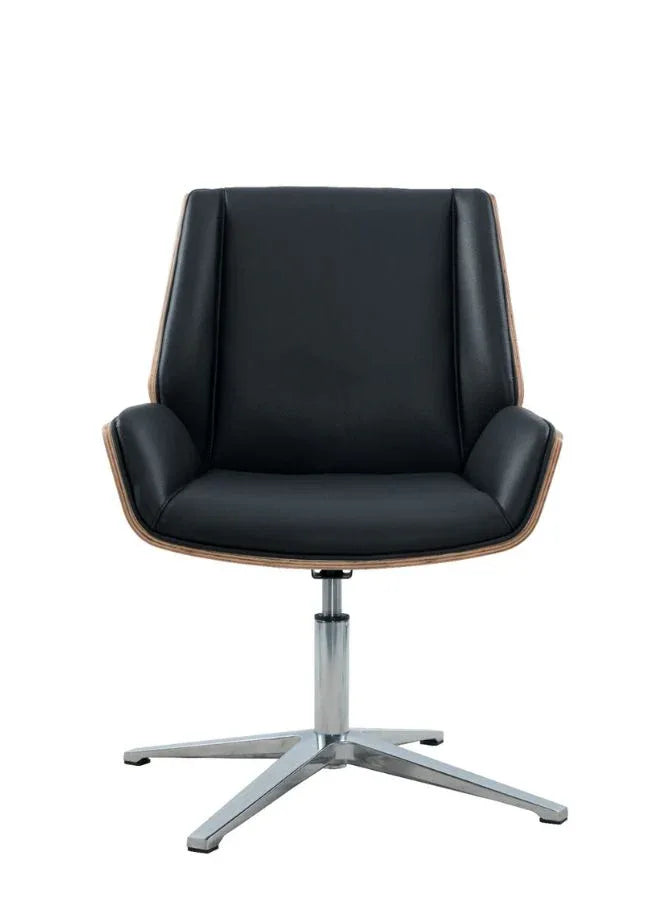 كرسي مكتب جلدي متوسط الظهر - تصميم ثابت مع غطاء من البولي يوريثان وقاعدة من الألومنيوم