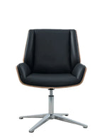 كرسي مكتب جلدي متوسط الظهر - تصميم ثابت مع غطاء من البولي يوريثان وقاعدة من الألومنيوم