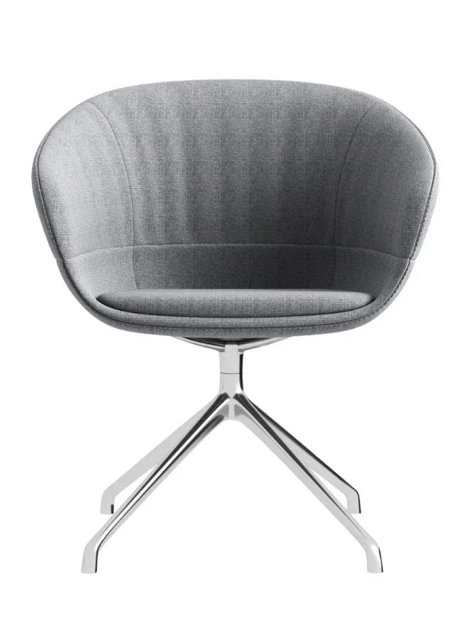 Modern Grey Lounge Chair with Star Chrome Legs – Stylish Accent Chair for Office & Reception Use