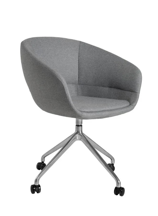 Modern Grey Lounge Chair with Star Chrome Legs – Stylish Accent Chair for Office & Reception Use