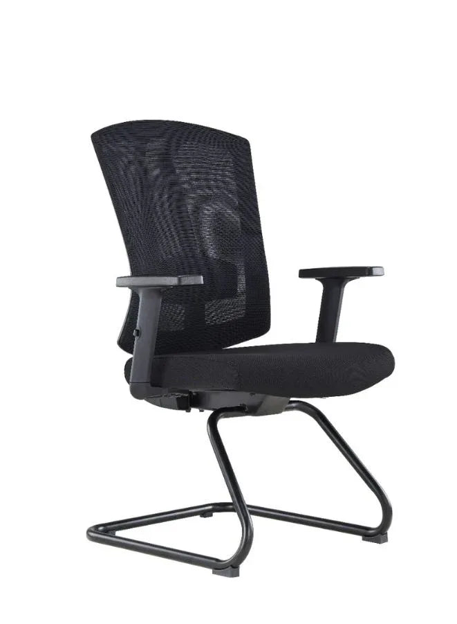 Black office chair with mesh backrest on a white background