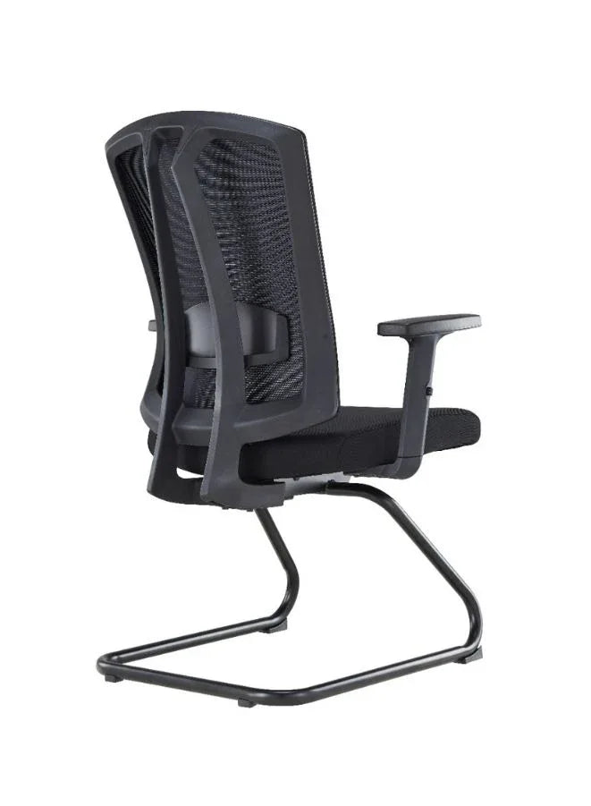 Black office chair with mesh back on a white background