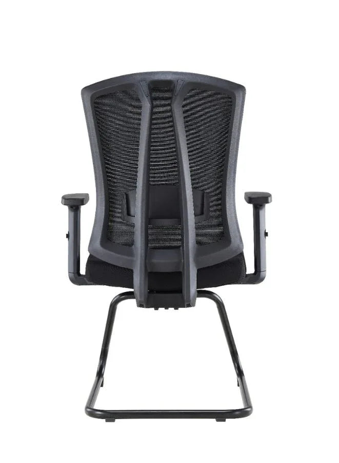 Black office chair with mesh back on a white background