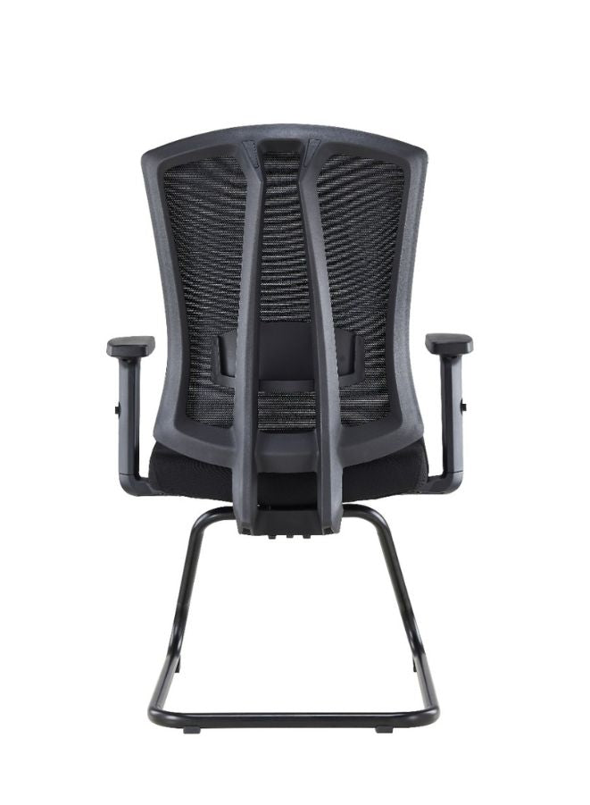 Black office chair with mesh back on a white background