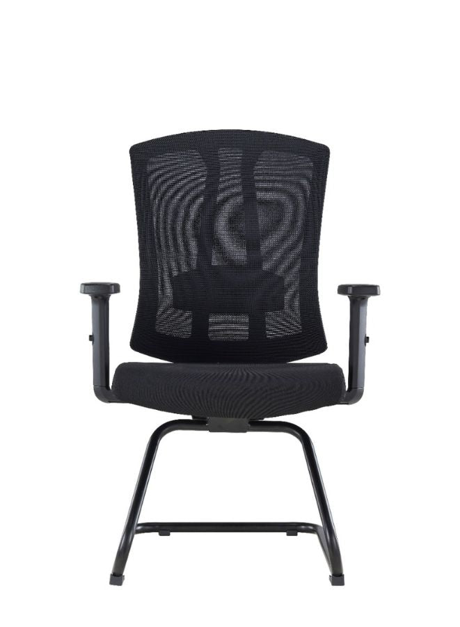 Black office chair with mesh back on a white background