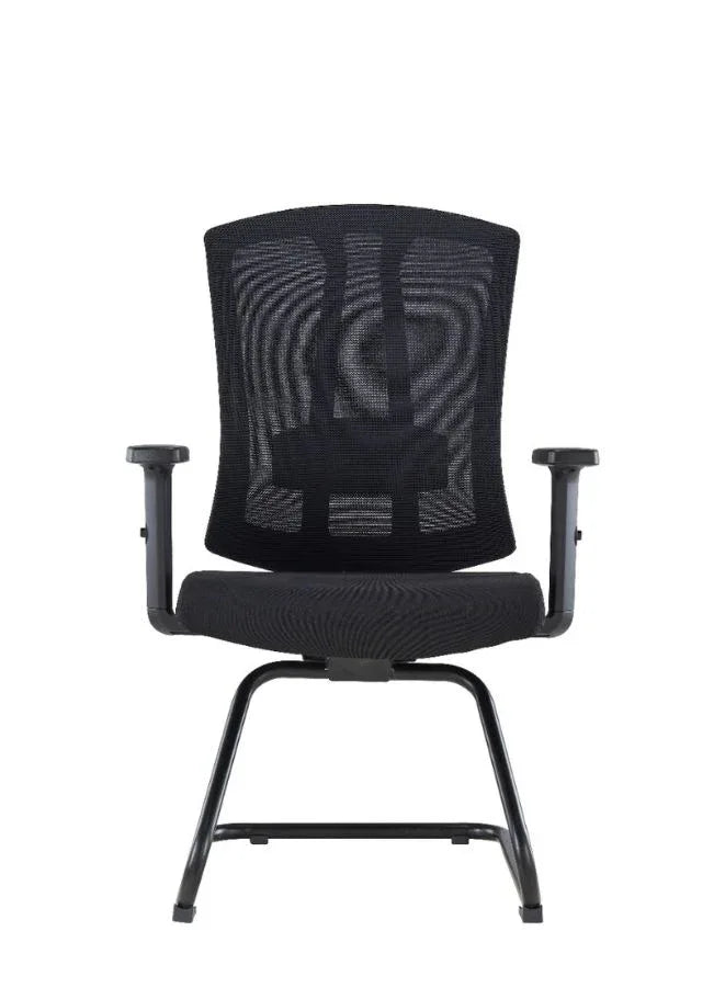 Black office chair with mesh back on a white background