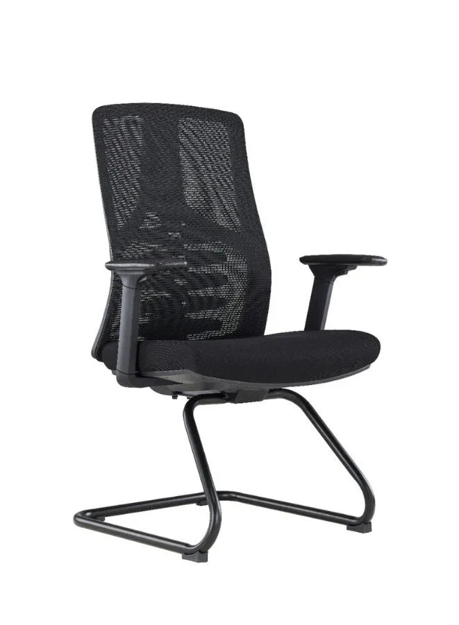 Black office chair with mesh backrest on a white background