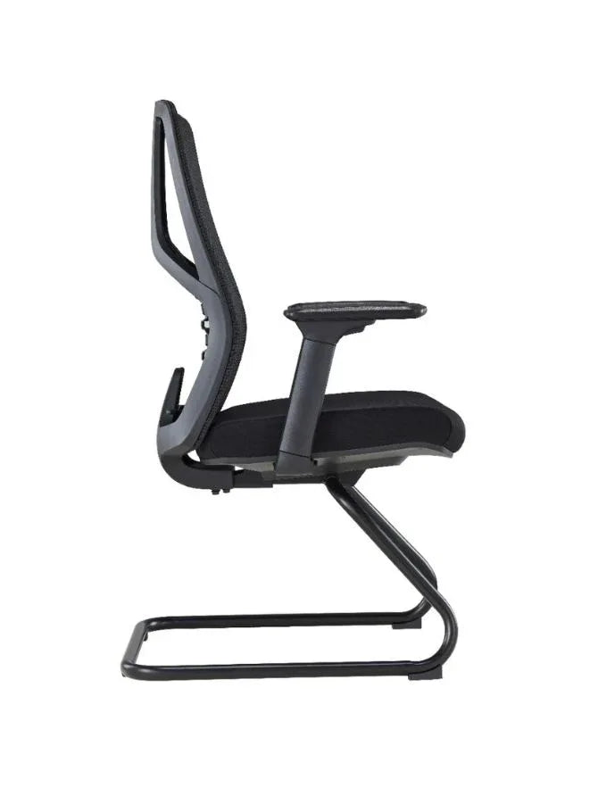 Black office chair with adjustable armrests on a white background