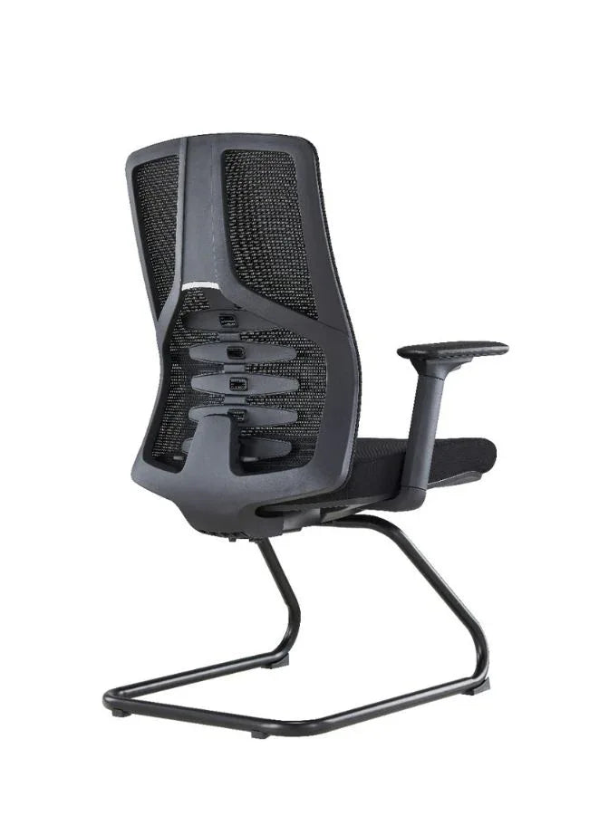 Black office chair with mesh backrest on a white background
