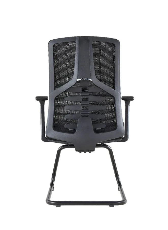 Black office chair with mesh back on a white background