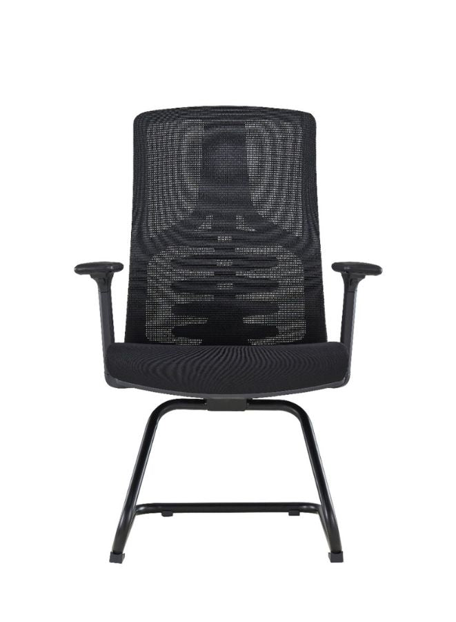Black office chair with mesh back on a white background