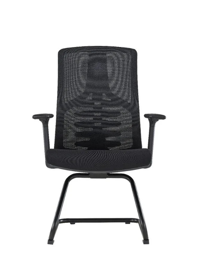 Black office chair with mesh back on a white background