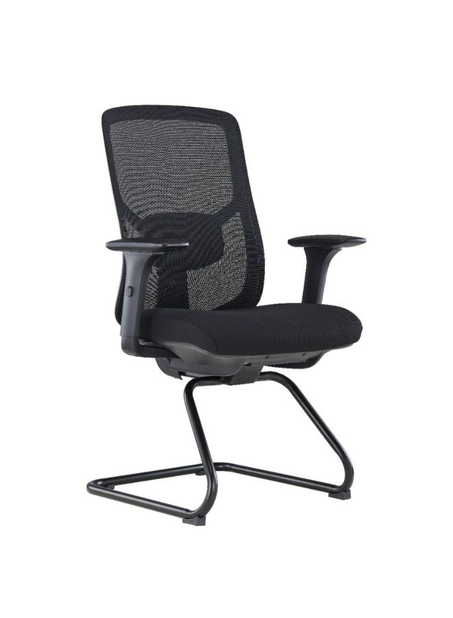 Black office chair with mesh back on a white background