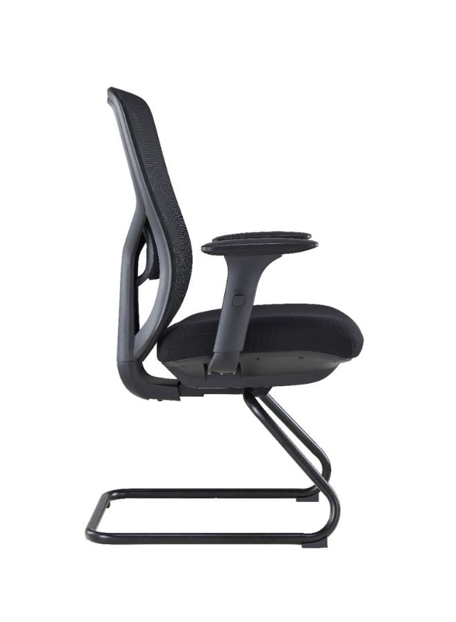 Black office chair with adjustable armrests on a white background