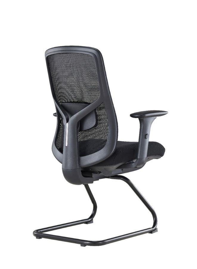 Black office chair with mesh backrest on a white background