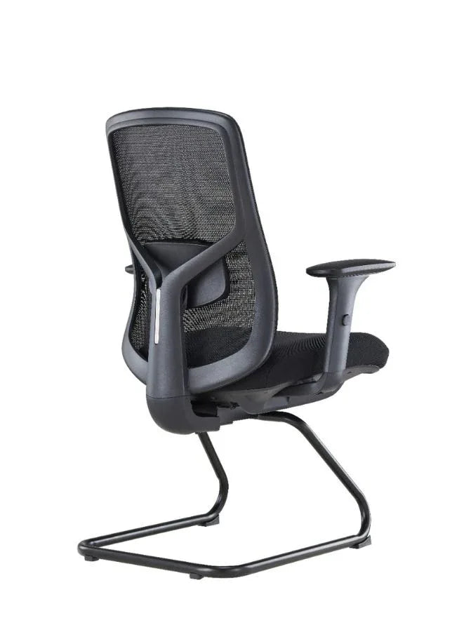 Black office chair with mesh backrest on a white background