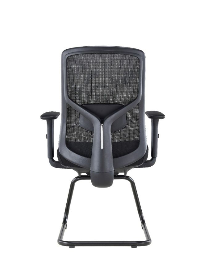 Black office chair with mesh back on a white background
