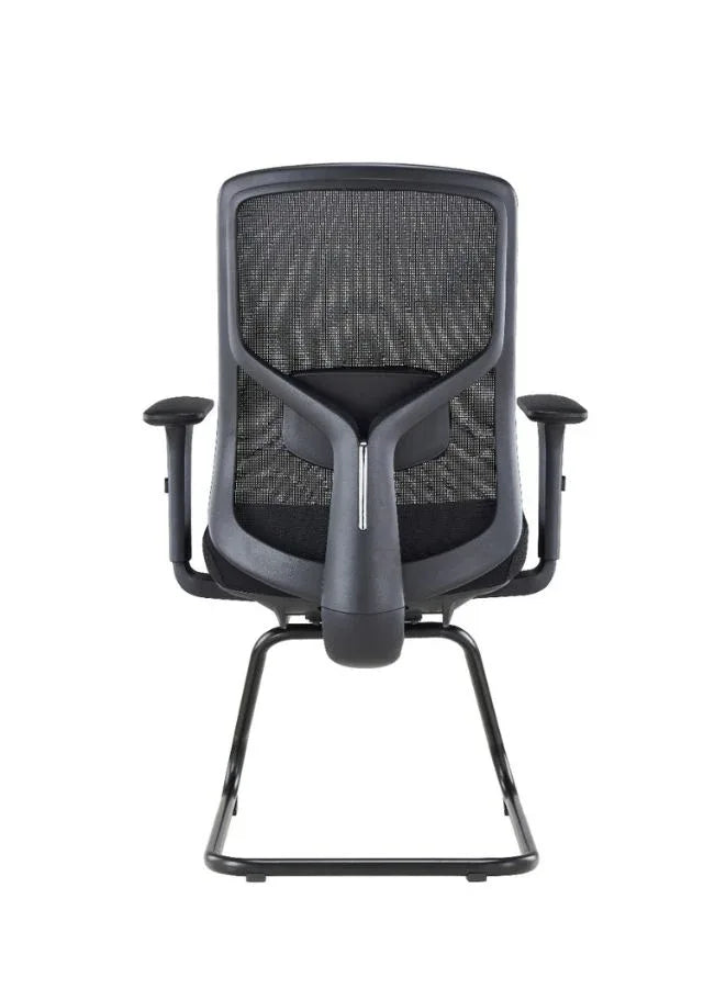 Black office chair with mesh back on a white background