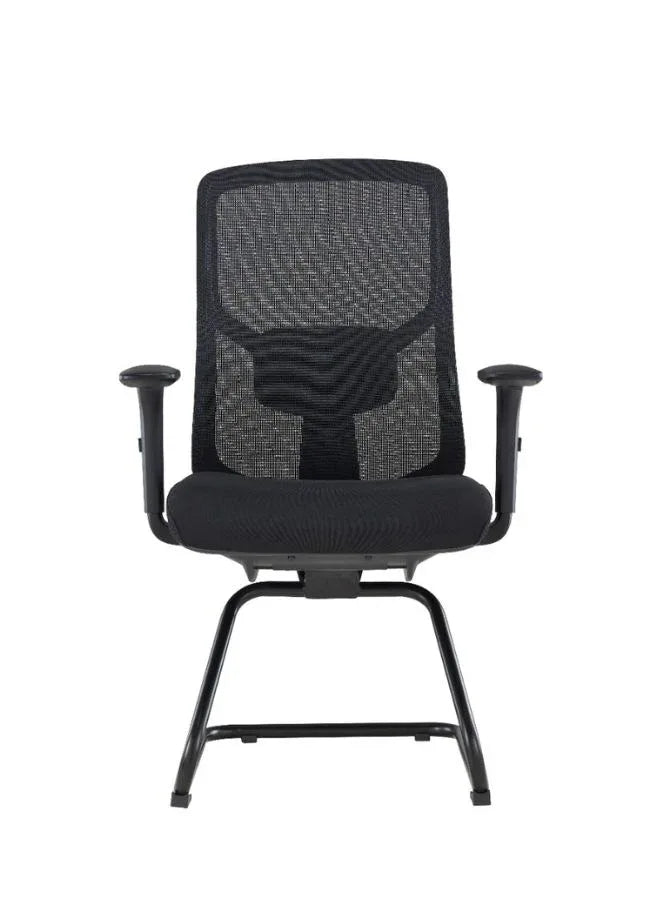Black office chair with mesh back on a white background