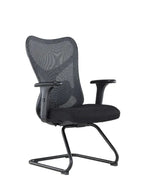 Black office chair with mesh backrest on a white background