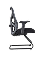 Black office chair with adjustable armrests on a white background