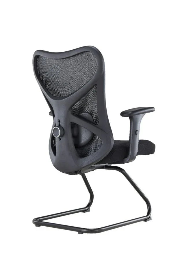 Black office chair with mesh backrest on a white background