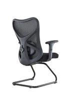 Black office chair with mesh backrest on a white background