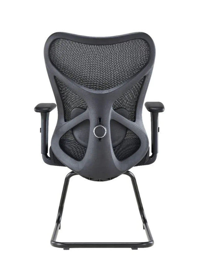 Black office chair with mesh back on a white background