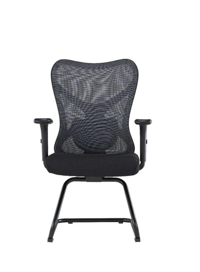 Black office chair with mesh back on a white background