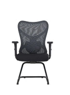 Black office chair with mesh back on a white background