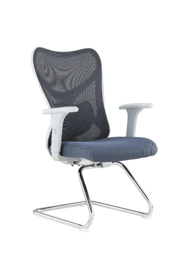 Modern office chair with gray mesh back and seat on a white background