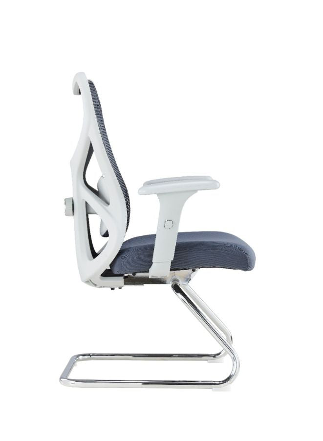 Ergonomic office chair with grey seat and white frame on a white background