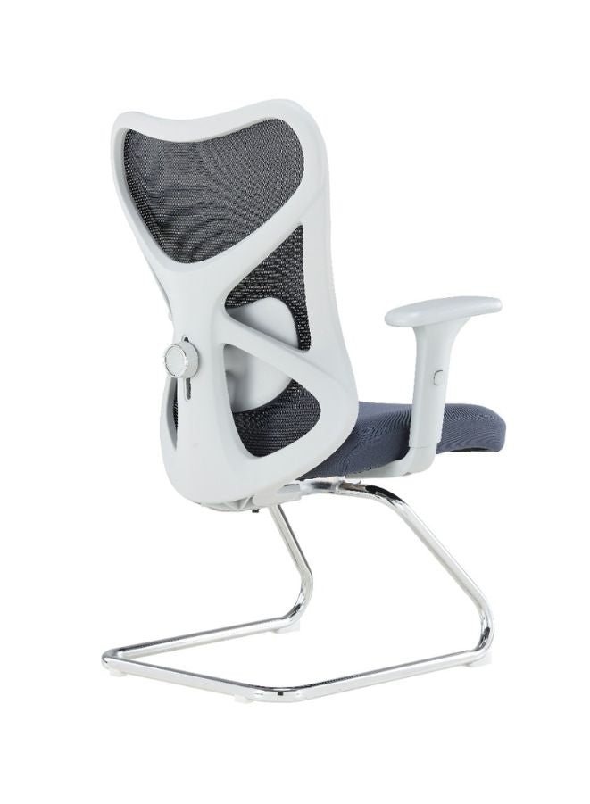 Ergonomic office chair with white frame and gray mesh backrest on a white background