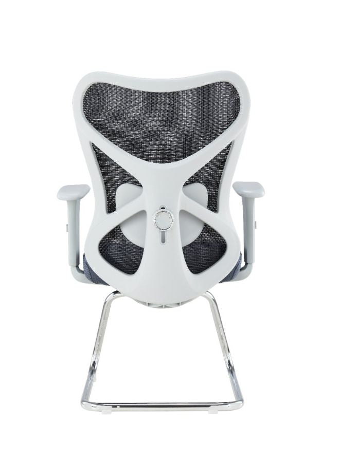 Ergonomic office chair with white frame and black mesh backrest on a white background