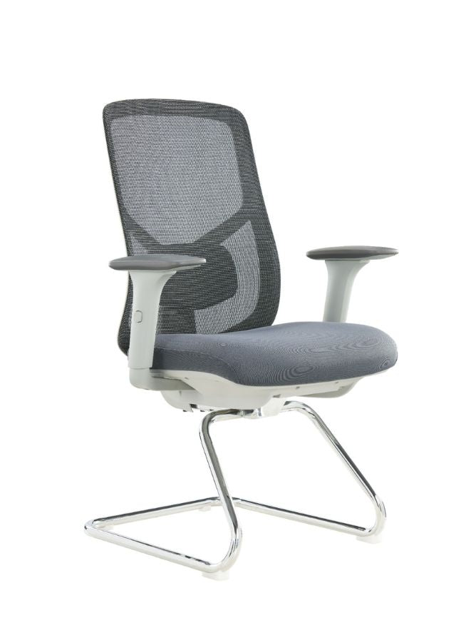 Gray office chair with mesh back and chrome base on a white background