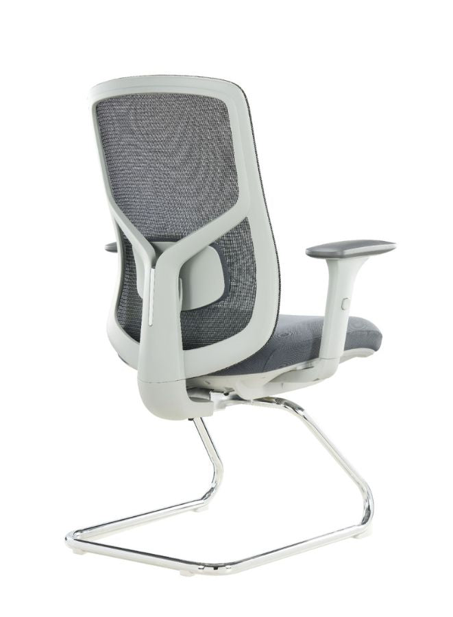 Gray office chair with mesh back and white frame on a white background
