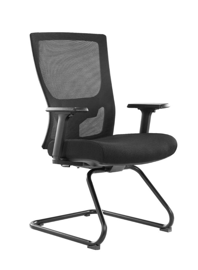 Black office chair with mesh backrest on a white background