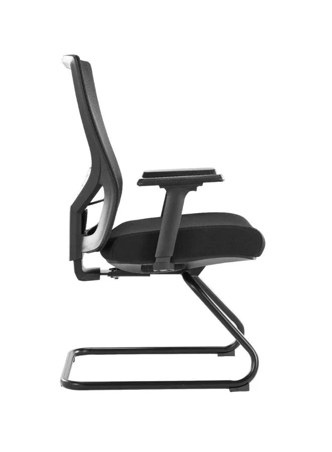 Black office chair with adjustable armrests on a white background