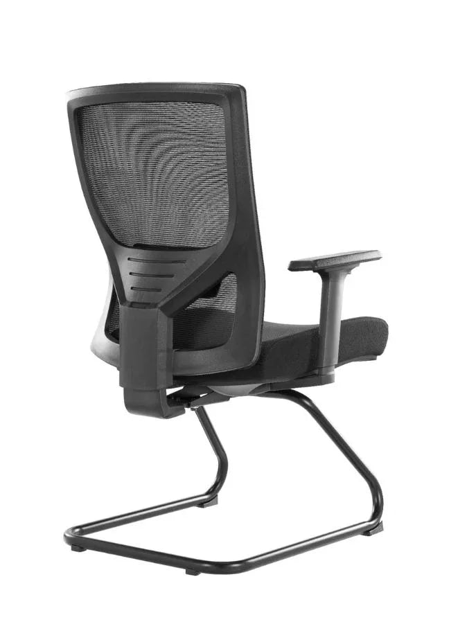 Black office chair with mesh backrest on a white background