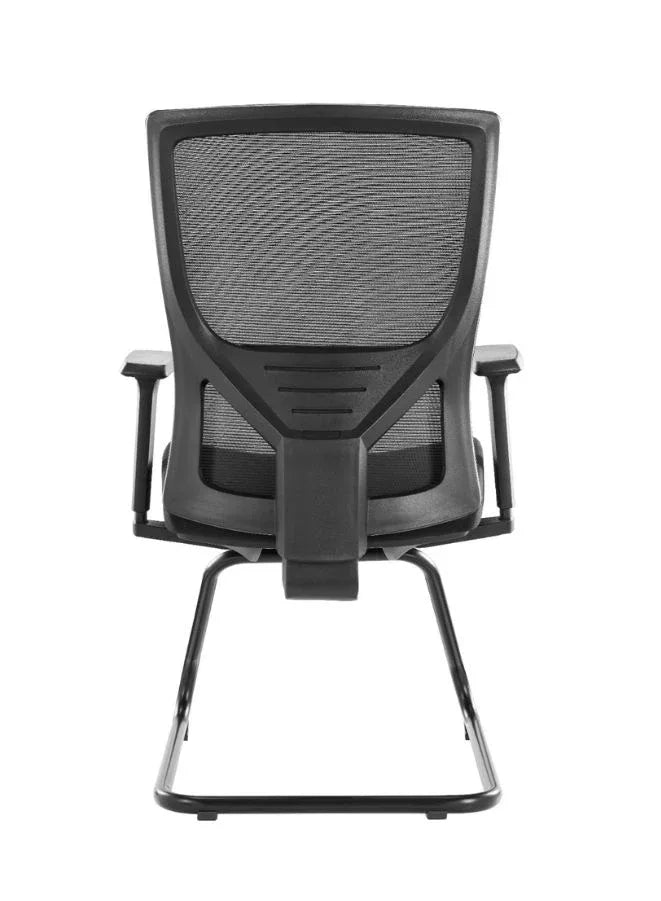 Black office chair with mesh backrest on a white background