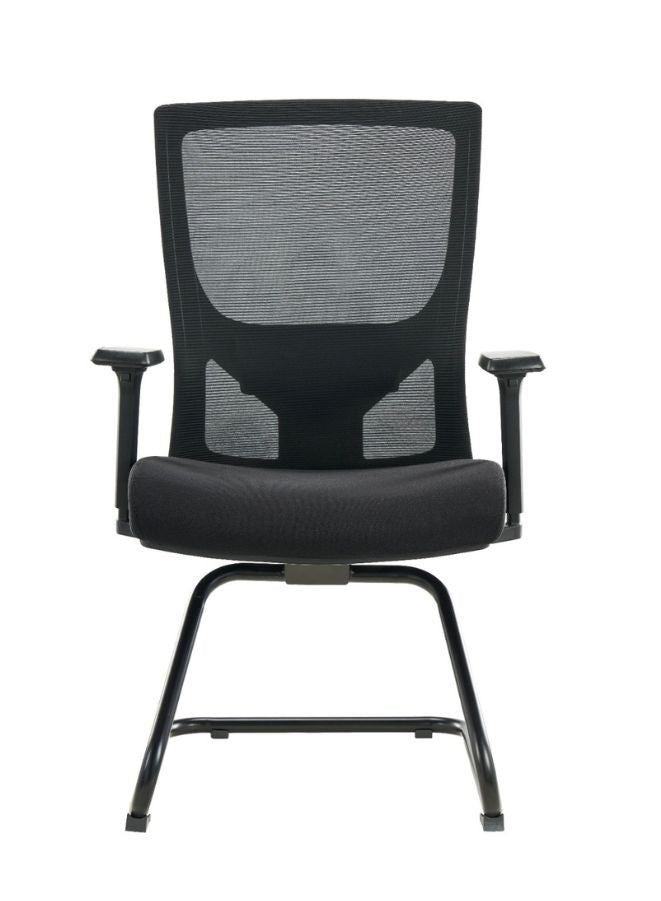 Black office chair with mesh back on a white background